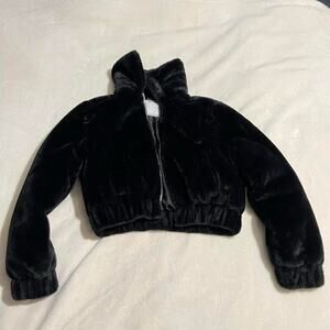 Black faux fur bomber jacket